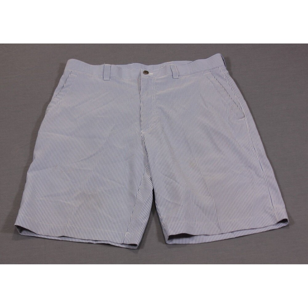 Callaway Shorts Mens Blue White Stripe Seersucker Flat Front Golf 34" X 11"
